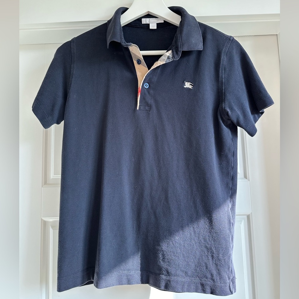 Burberry boys black polo shirt nova check size 14